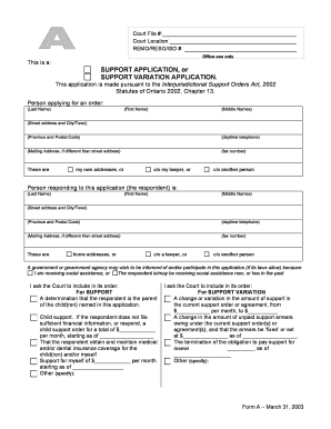Support Application Form Ontario