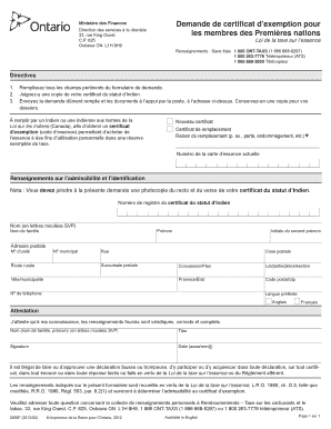Demande de certificat d’exemption pour les membres des Premières nations
