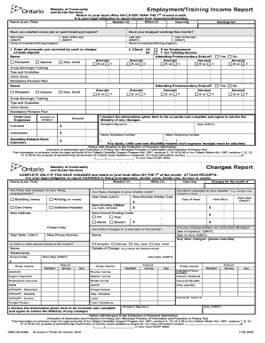 Ontario Income Report and Changes Form