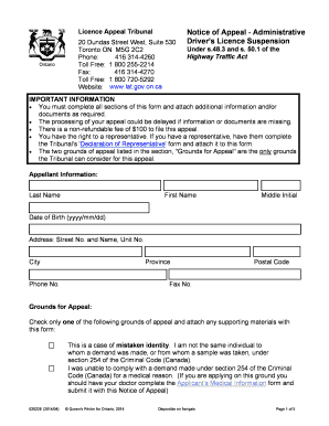 Licence Appeal Tribunal Notice of Appeal