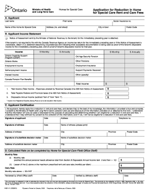 Ontario Home and Long-Term Care Fee Reduction Application