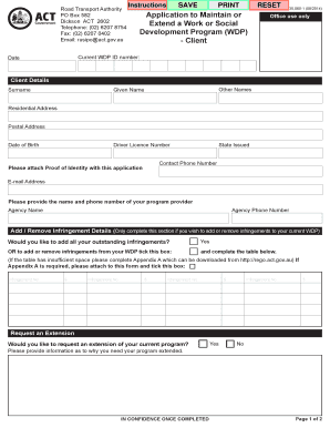 ACT Work or Social Development Program Application