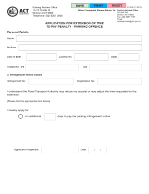 Application for Extension of Time to Pay Parking Offence