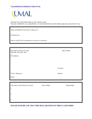 Cancellation/Curtailment Claim Form