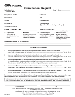 Vehicle Service Contract Cancellation Request