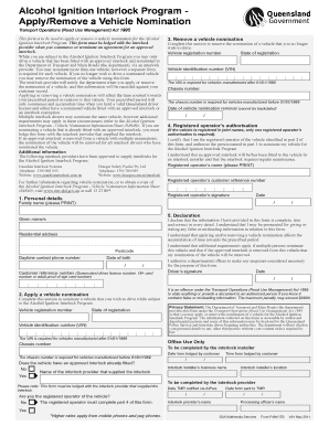 Alcohol Ignition Interlock Program Vehicle Nomination Form