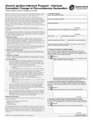 Alcohol Ignition Interlock Exemption Change of Circumstances Declaration