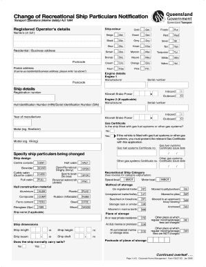 Change of Recreational Ship Particulars Notification