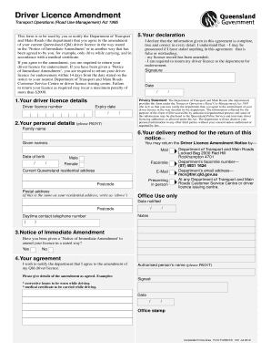 Queensland Driver Licence Amendment Form