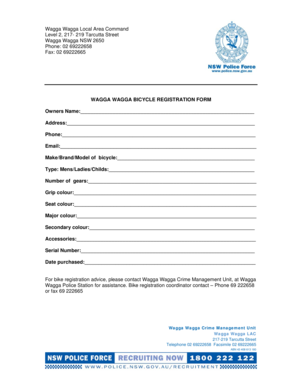 Wagga Wagga Bicycle Registration Form