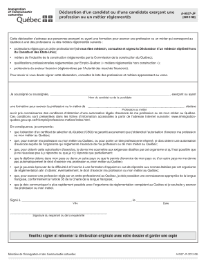 Déclaration d’un candidat ou d’une candidate exerçant une profession ou un métier réglementés