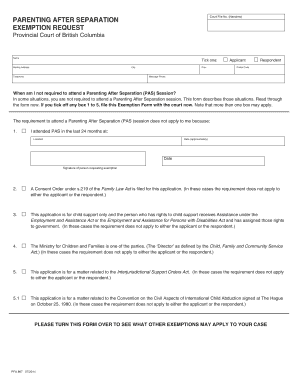 Parenting After Separation Exemption Form
