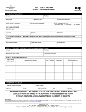 Adult Dental Program Reimbursement Request