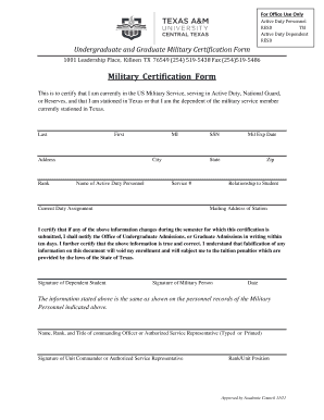 Military Certification Form