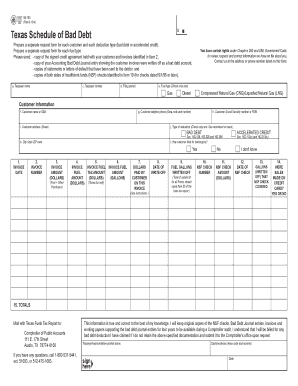 Texas Schedule of Bad Debt