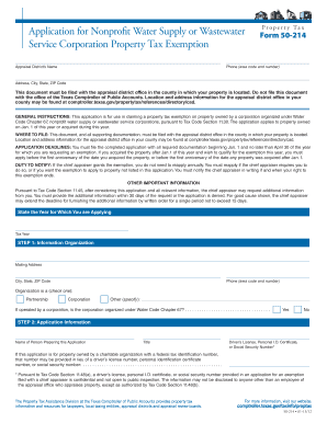 Texas Nonprofit Water Supply or Wastewater Property Tax Exemption Form
