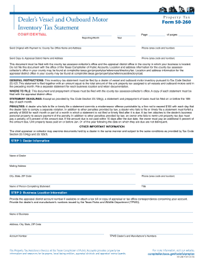 Texas Dealer Vessel and Outboard Motor Property Tax Form