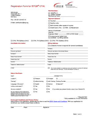 ISTQB CTAL Registration Form