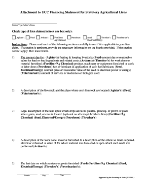 Attachment to UCC Financing Statement for Statutory Agricultural Liens