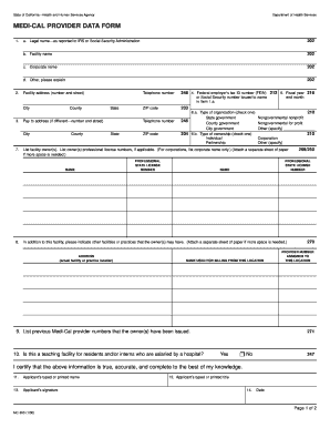 Medi-Cal Provider Data Form