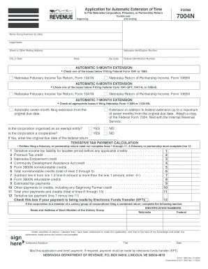 Nebraska Corporation Tax Extension Form 7004N