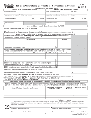 Nebraska Withholding Certificate for Nonresident Individuals