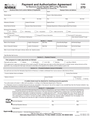 Nebraska Payment and Authorization Agreement for EFT of Tax Payments