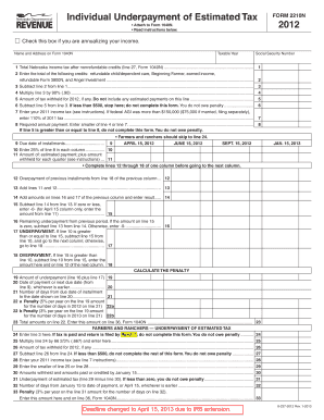 Nebraska Underpayment of Estimated Tax Form 2210N
