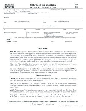 Nebraska Application for State Tax Exemption ID Card