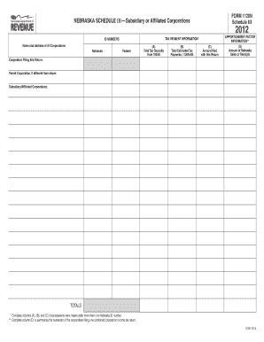 Nebraska Schedule III - Subsidiary or Affiliated Corporations