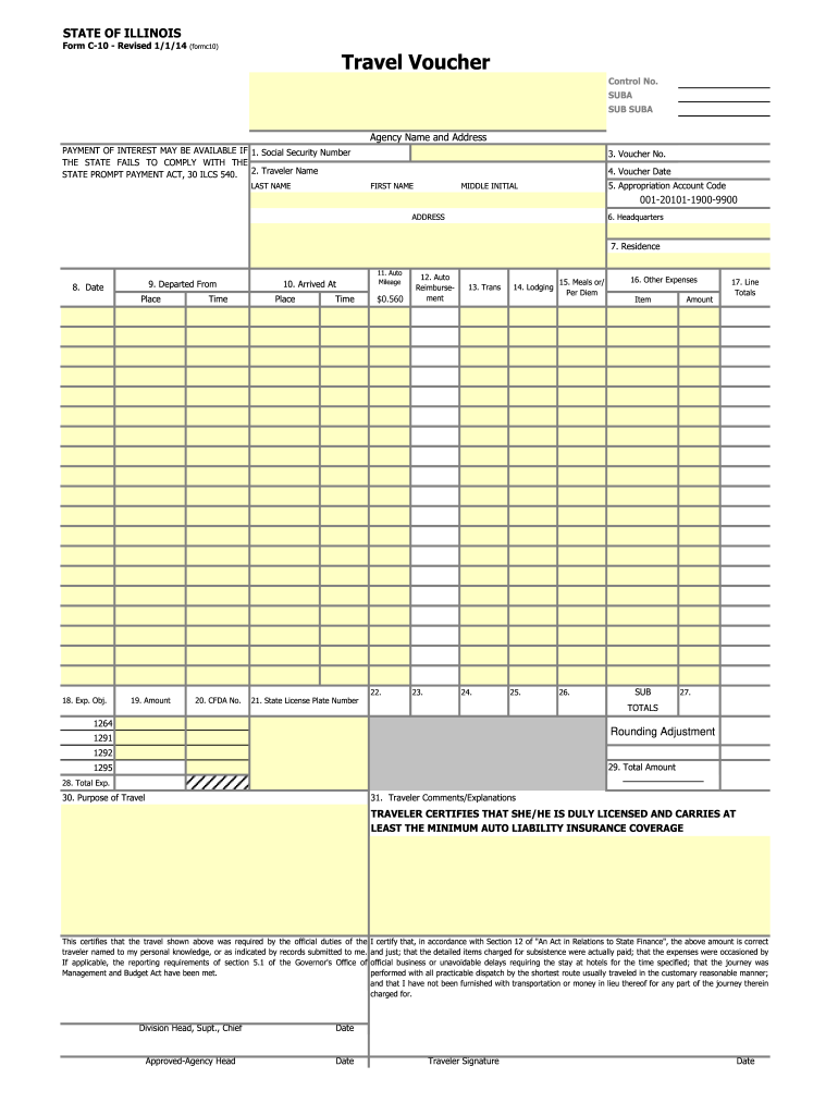 Illinois Travel Voucher Form C-10 Preview on Page 1