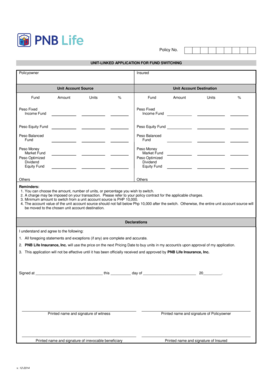 Unit-Linked Application for Fund Switching