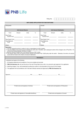 Unit-Linked Fund Switching Application