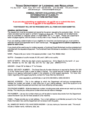 Texas Criminal History Evaluation Letter Request Form