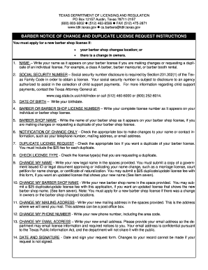 Texas Barber Notice of Change and Duplicate License Request