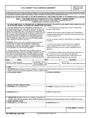 Civil Aircraft Hold Harmless Agreement