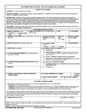 Authorization to Start, Stop or Change an Allotment