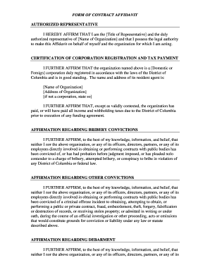 Contract Affidavit for District of Columbia