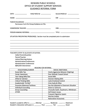 Newark Public Schools Guidance Referral Form