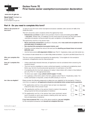 First Home Owner Exemption/Concession Declaration Form 7E