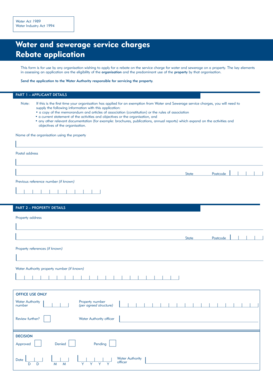 Water and Sewerage Service Charge Rebate Application