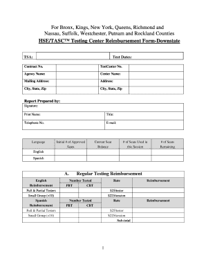 Reimbursement forms template - HSETASC Testing Center Reimbursement Form - Downstate - acces nysed