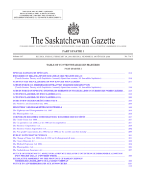 FEbruAry 18 2011 - Queens Printer - Government of Saskatchewan - qp gov sk
