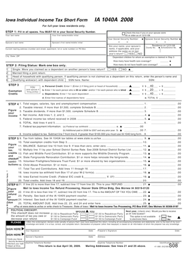 Iowa Individual Income Tax Short Form IA 1040A