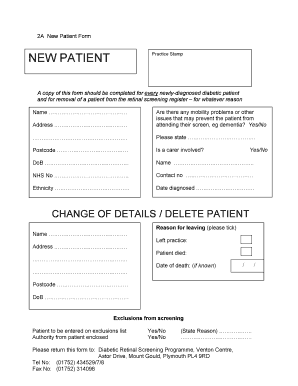 New Patient Form for Diabetic Retinal Screening