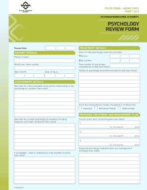 Victorian WorkCover Psychology Review Form
