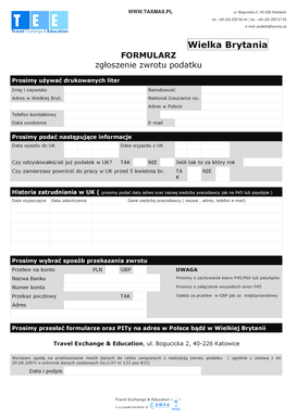 UK Tax Refund Claim Form
