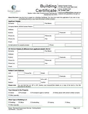 Building Certificate Application Form