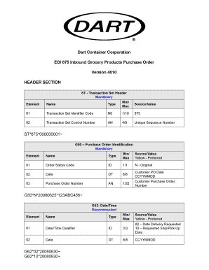 Dart Container EDI 875 Purchase Order