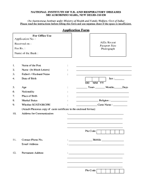 National Institute of T.B. and Respiratory Diseases Application Form